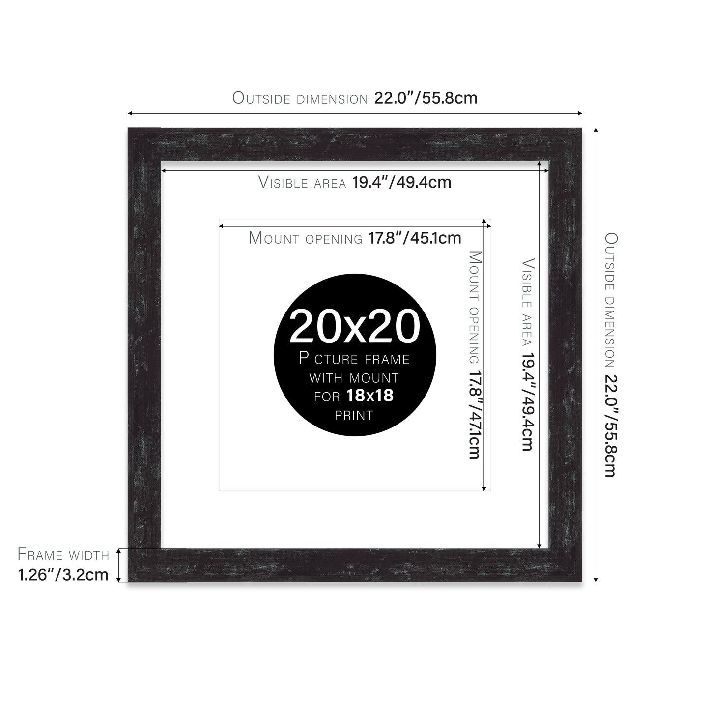 Distressed Black Picture Frame 32mm Edge