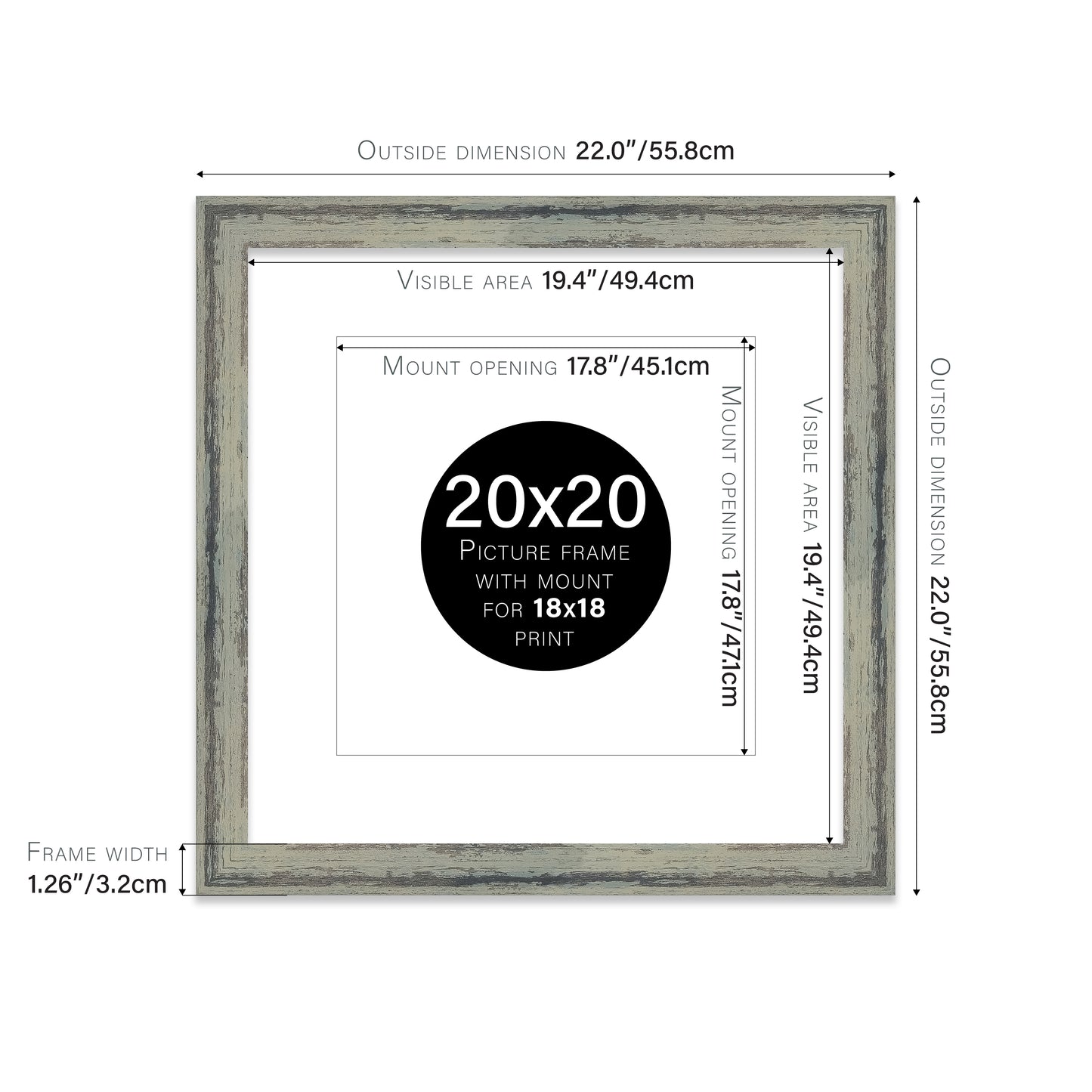 Distressed Green Picture Frame 32mm Edge