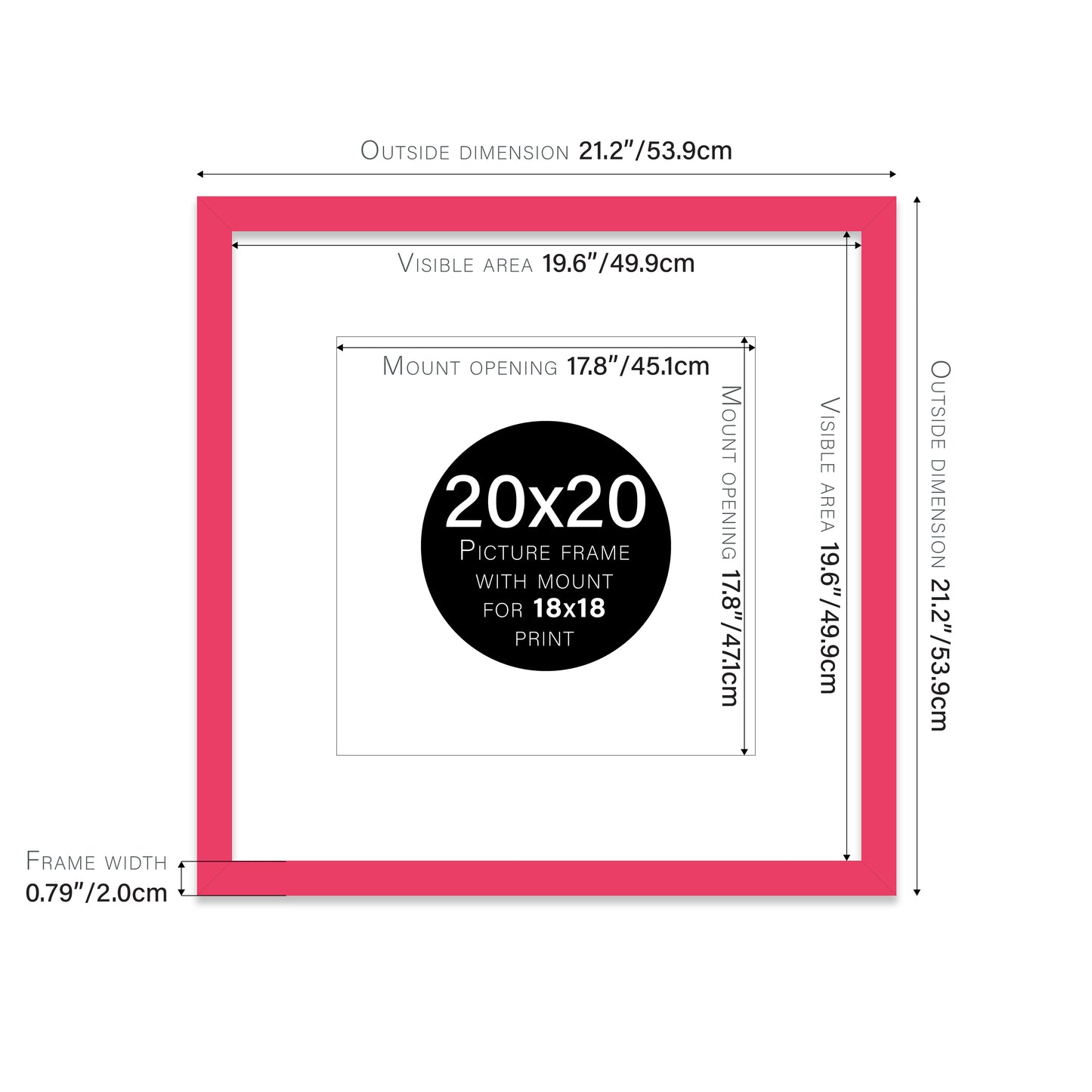 Bright Pink Picture Frame 20mm Edge