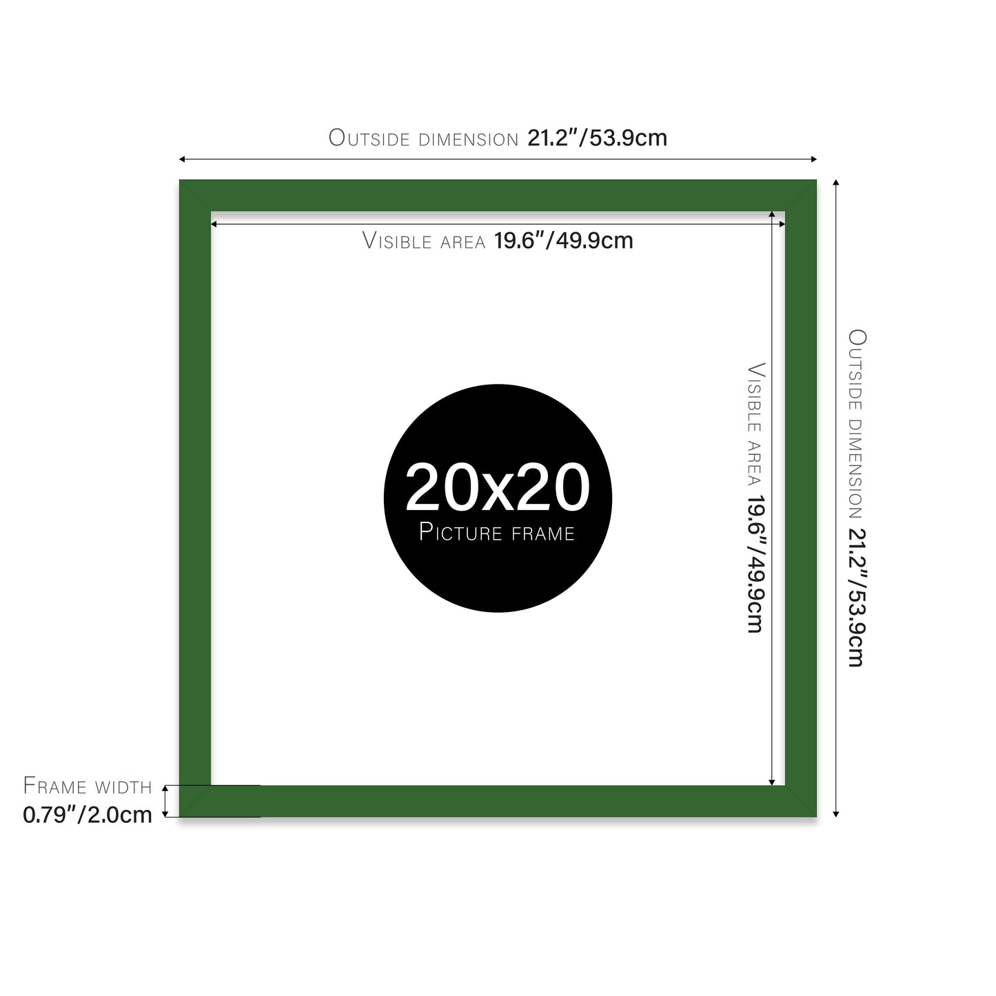 Green 20x20" modern photo frame for retailers