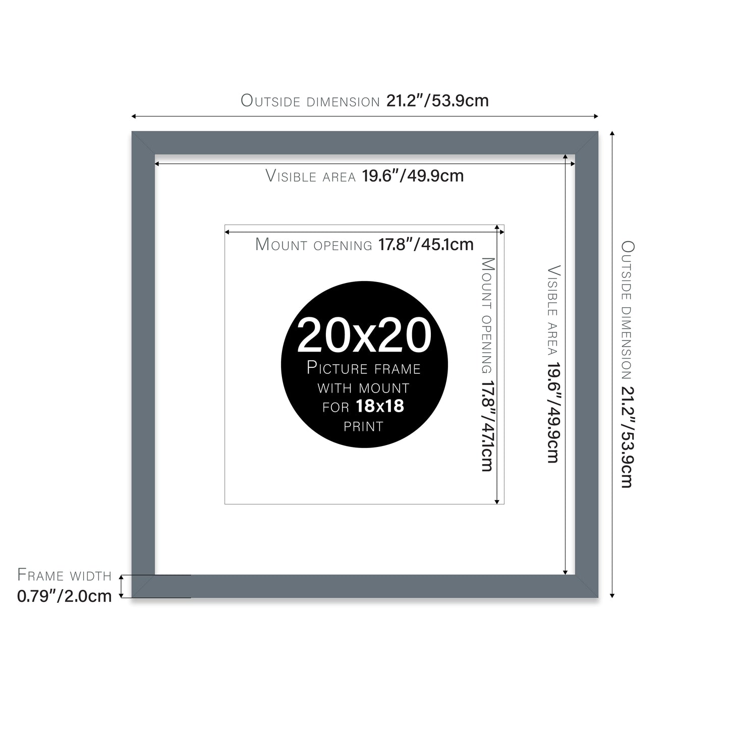 Grey Picture Frame 20mm Edge