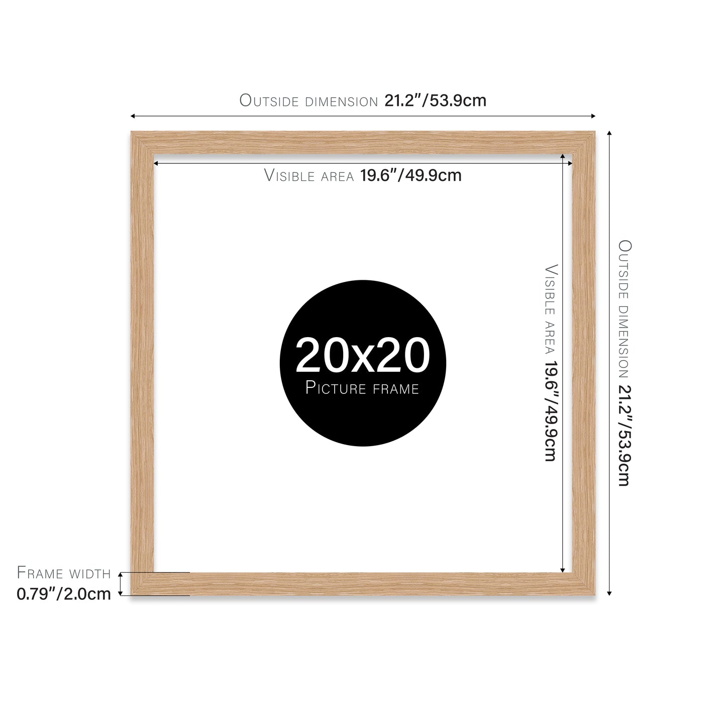 Oak 20x20" modern photo frame for retailers