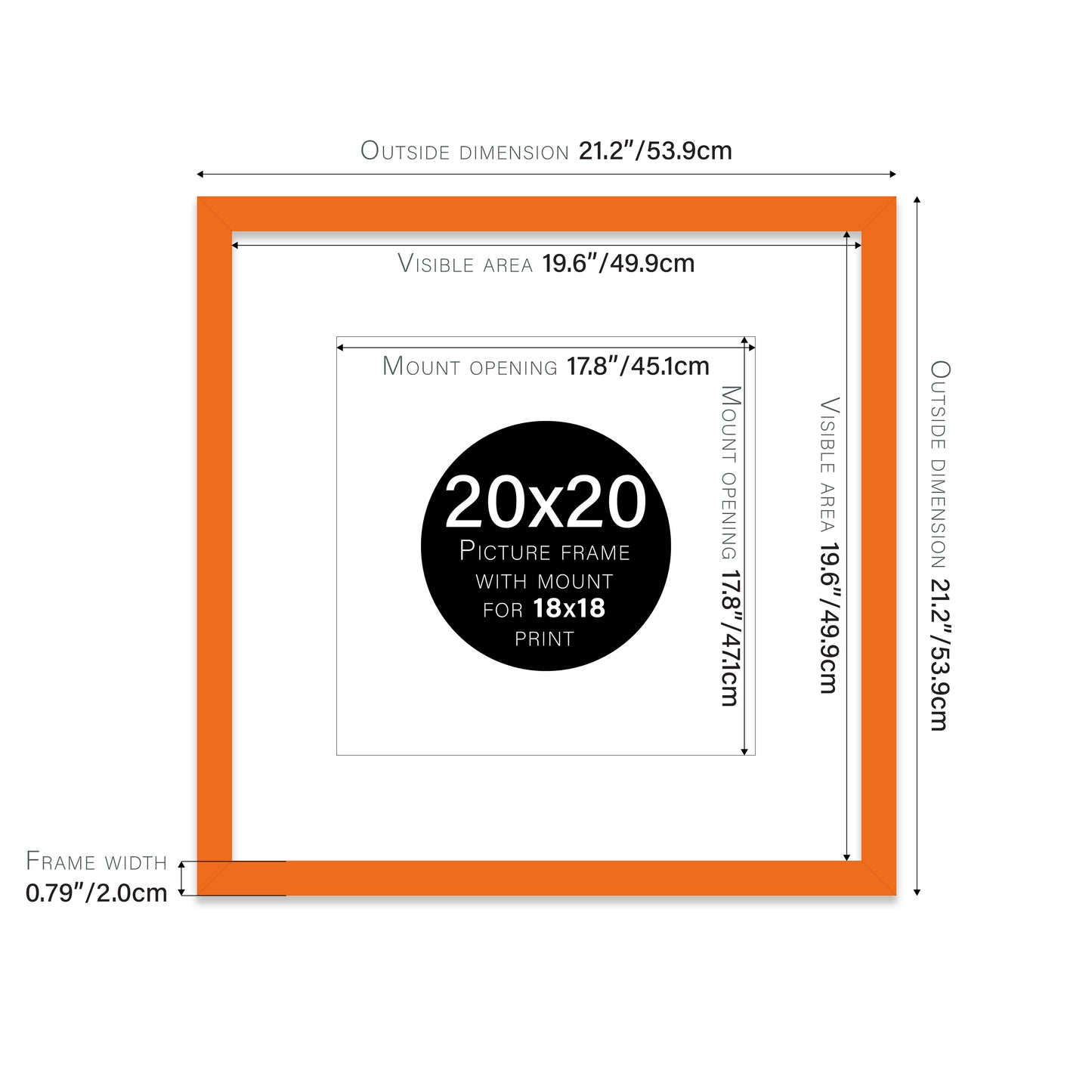 Orange Picture Frame 20mm Edge