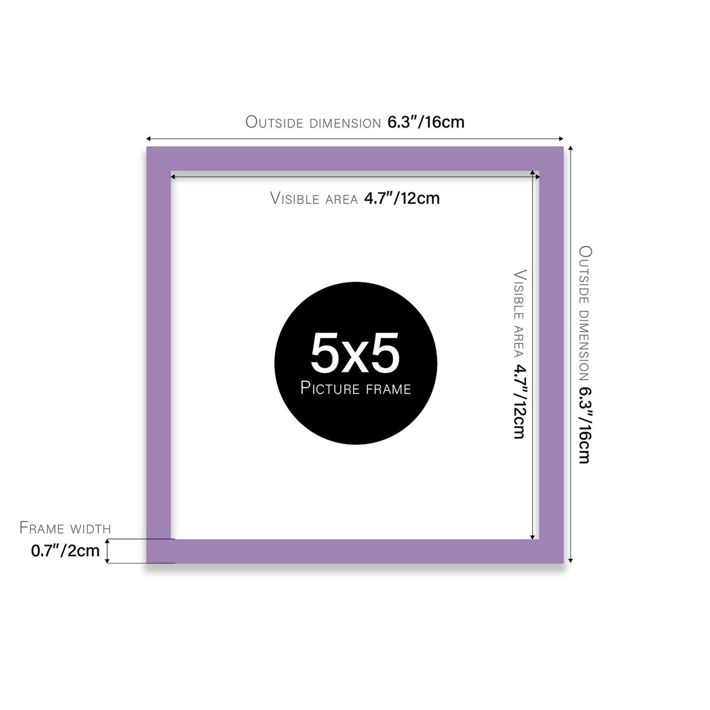 Purple 5x5" picture frame for stores