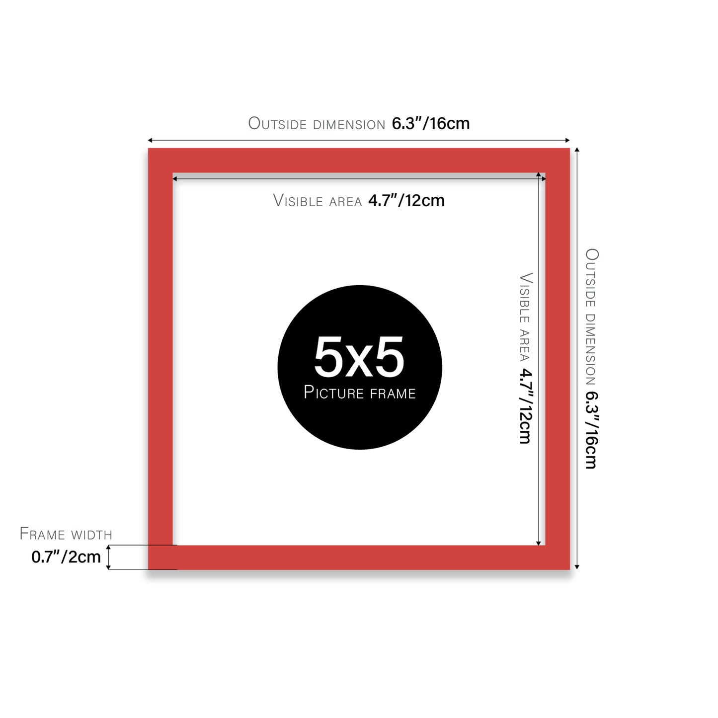 Red 5x5" picture frame for stores