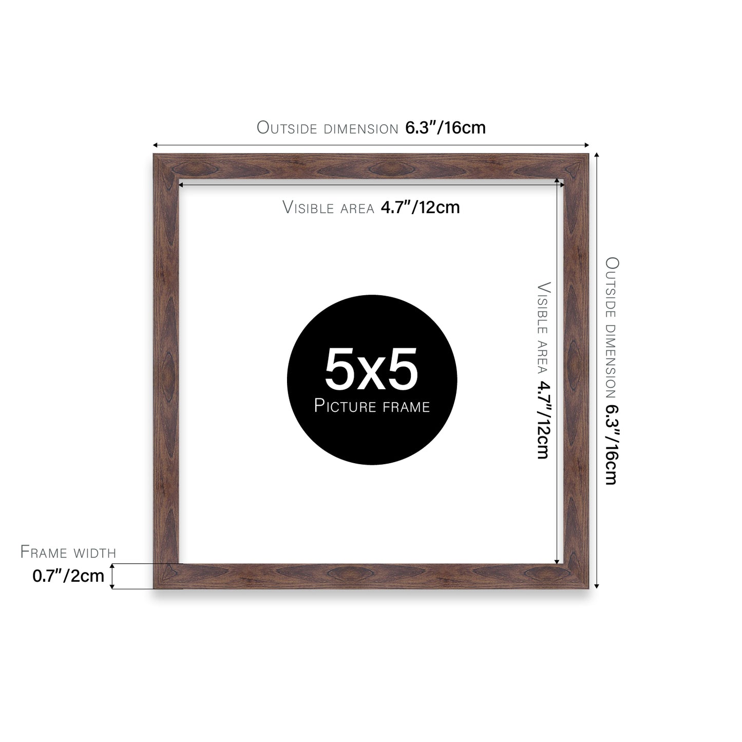 Walnut 5x5" picture frame for stores