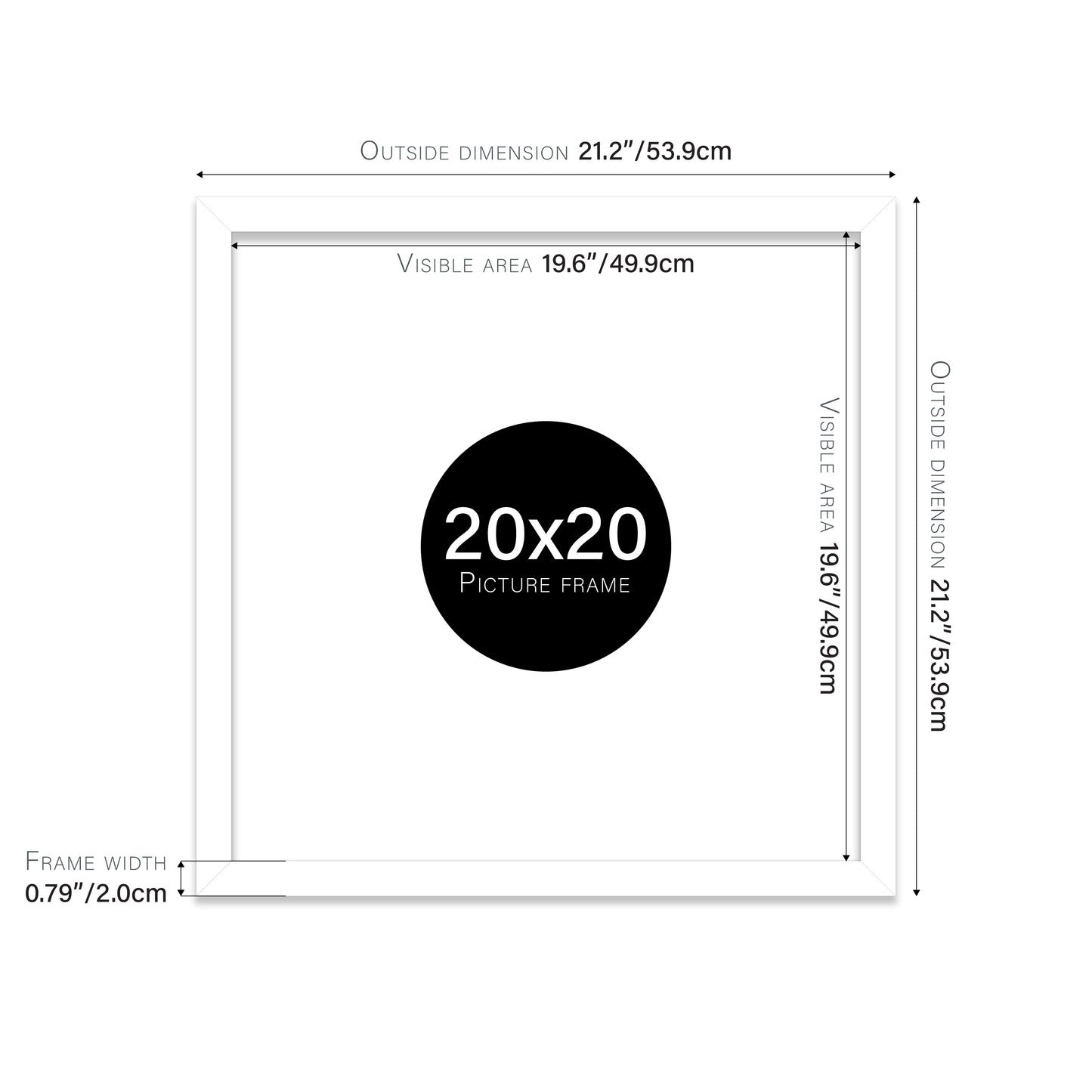 White 20x20" modern photo frame for retailers