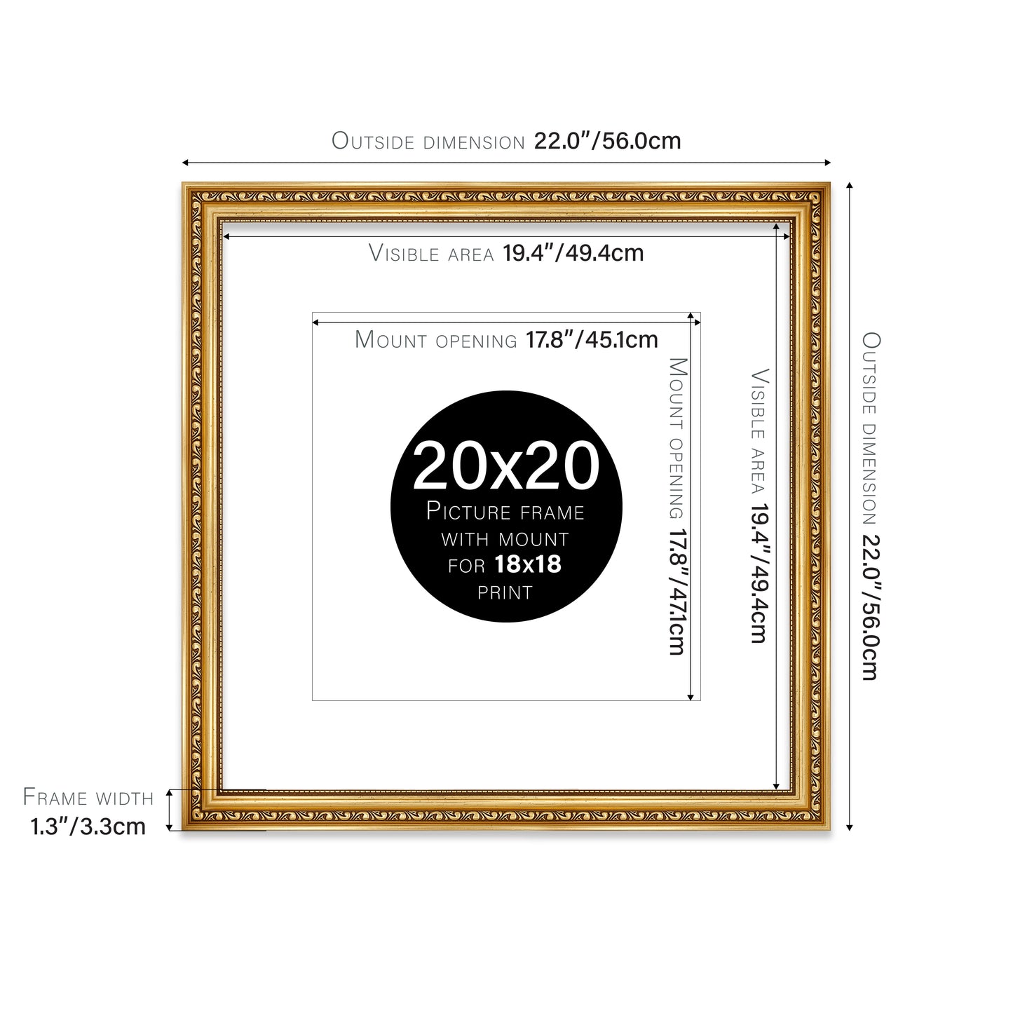 Gold Ornate Picture Frame 33mm Edge