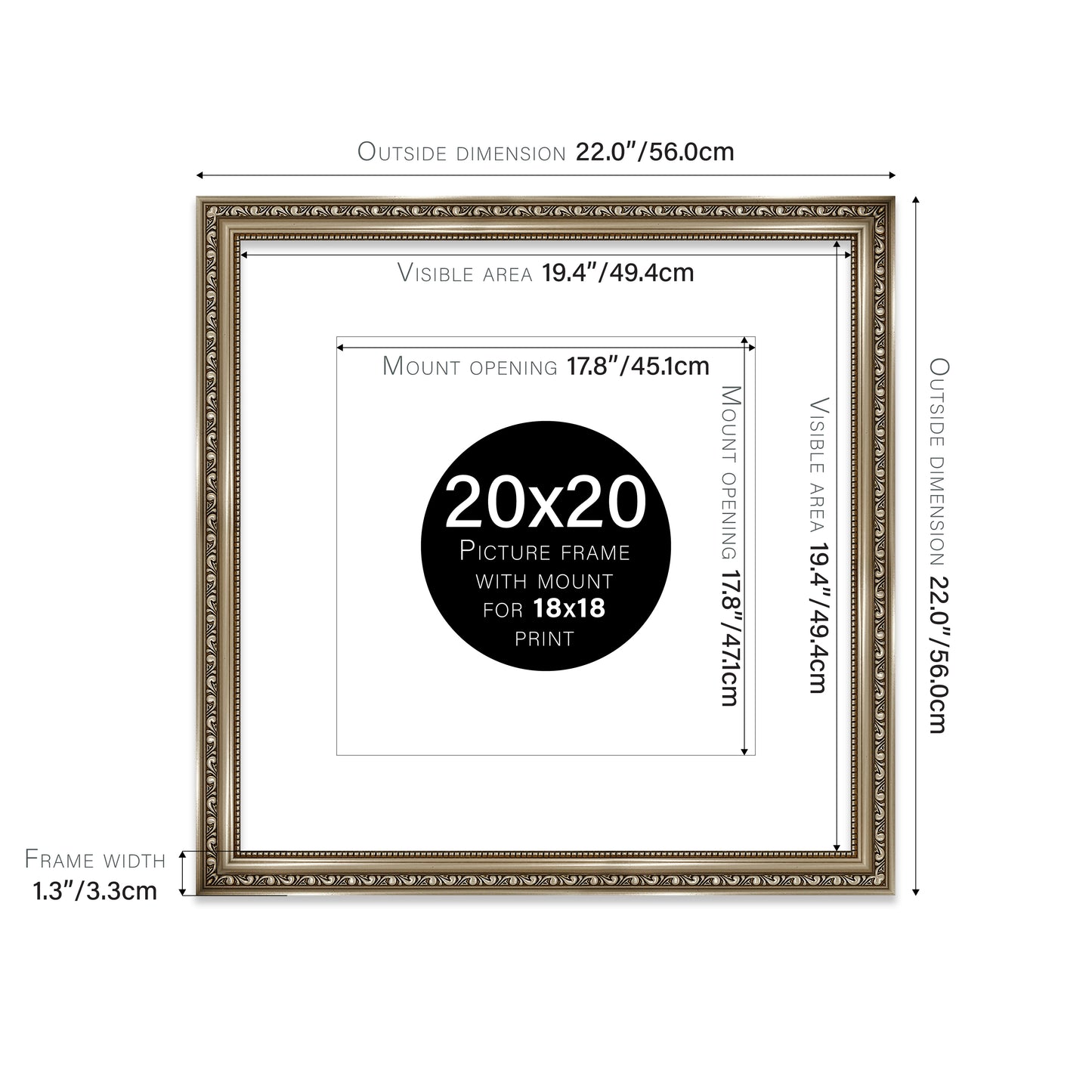 Gunmetal Ornate Picture Frame 33mm Edge