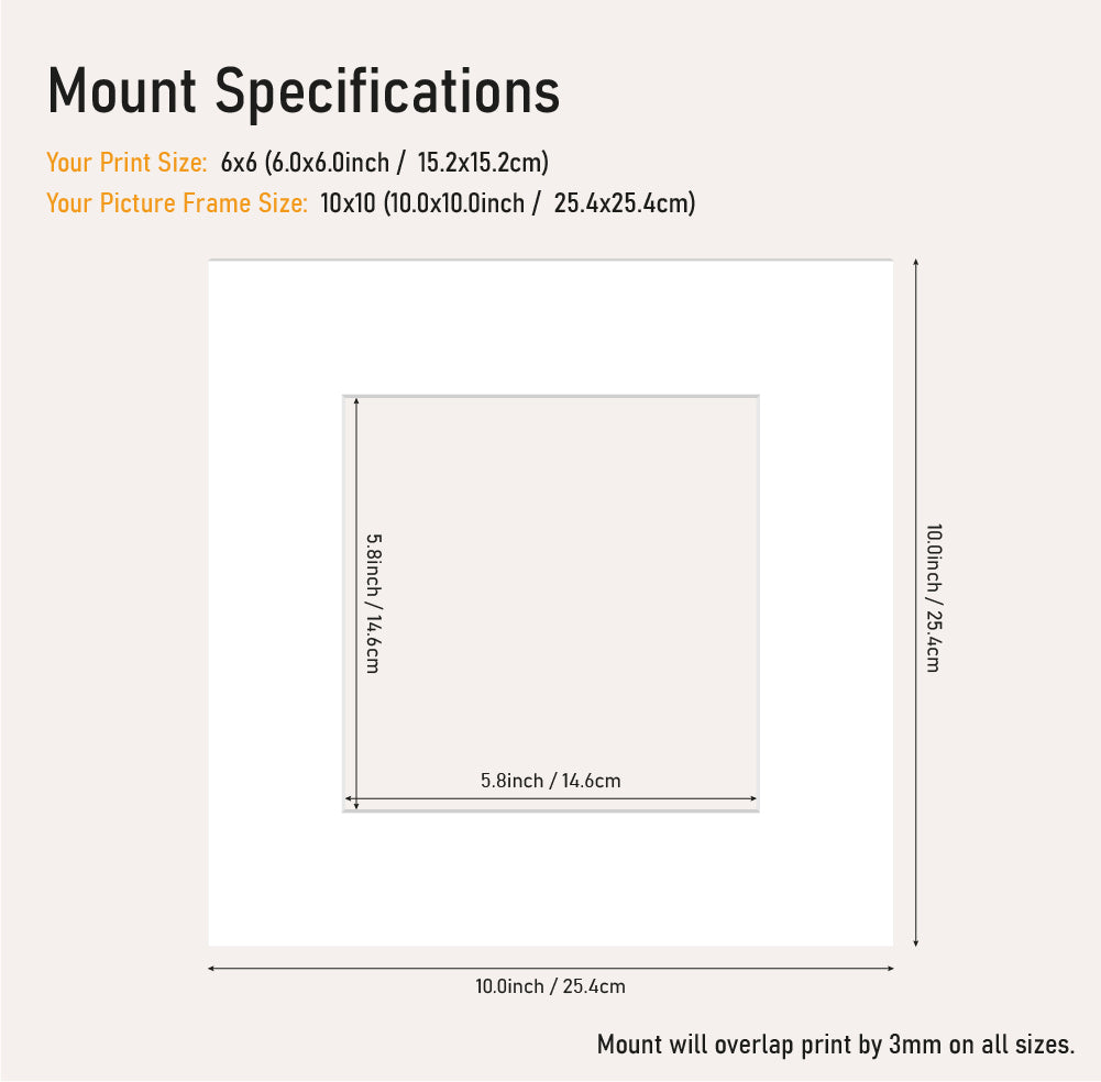 Wholesale white mount board 10x10 frame with 6x6" aperture, large format picture mount for artwork, UK trade supply