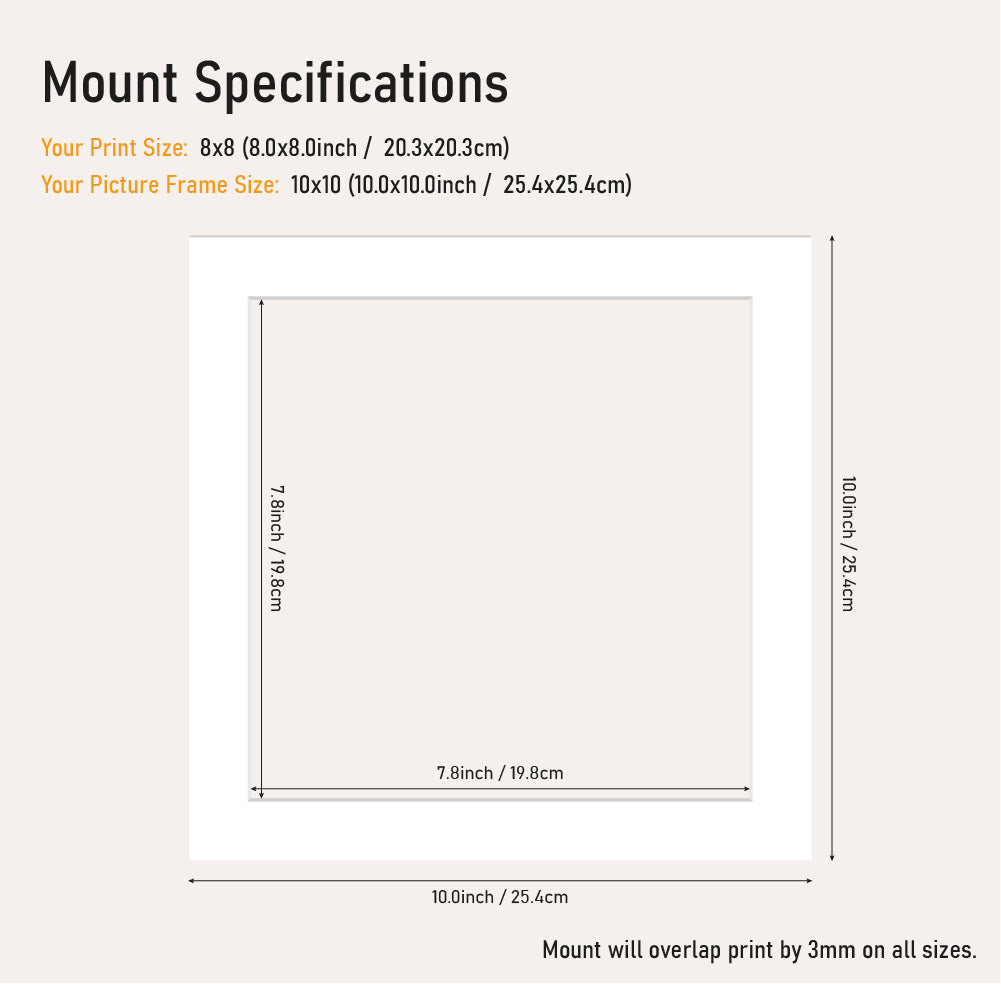 Wholesale white picture mount 8x8" frame size with 10x10 aperture, precision cut mount board for A5 prints, UK trade framing supply
