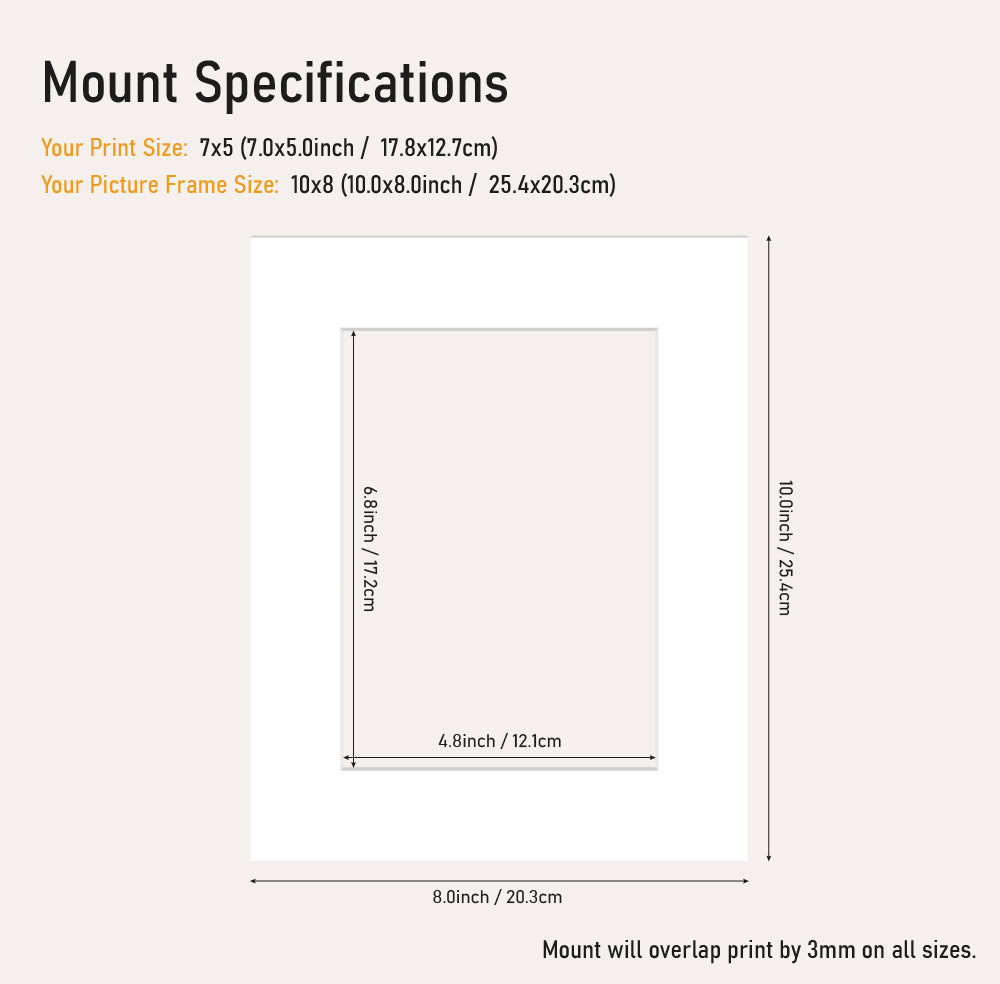 White mount board 10x8 frame with 7x5" aperture, professional picture mount for A4 prints, bulk wholesale framing UK