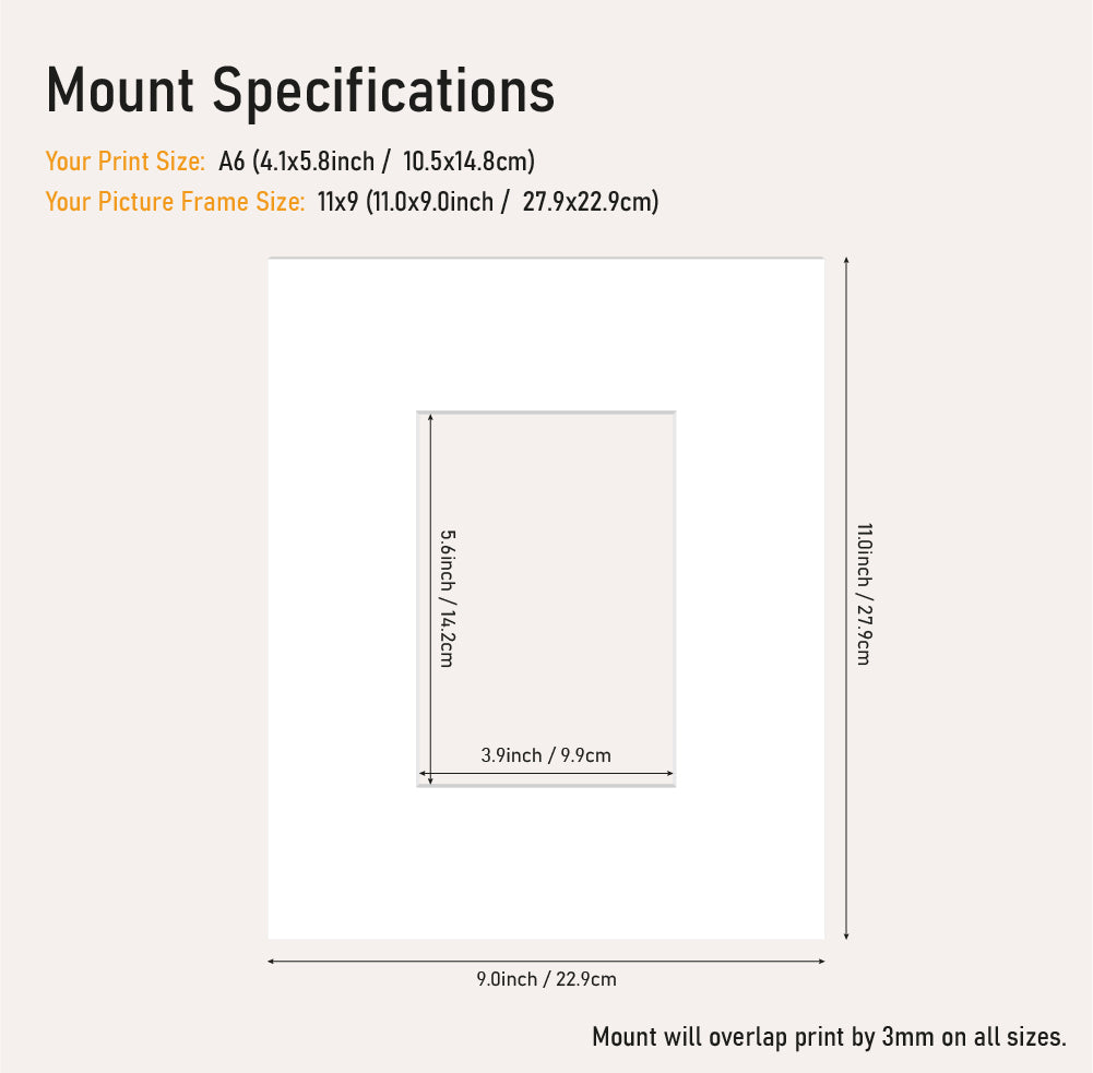Wholesale white mount board 11x9 frame with A6" aperture, precision cut picture mount for prints, UK bulk supply