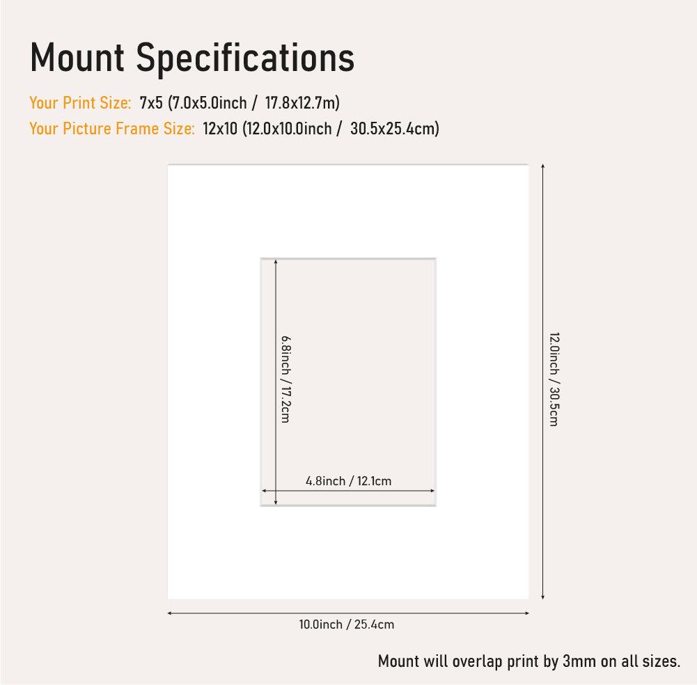 Bulk white mount board 12x10 frame with 7x5" aperture, picture framing mount for photos, trade supplier UK