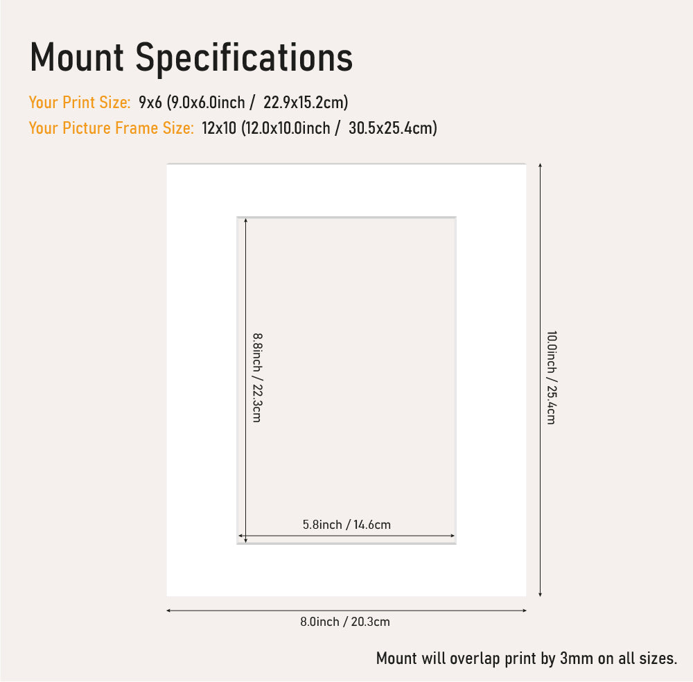 Wholesale white mount board 12x10 frame with 9x6" aperture, large format picture mount for artwork, UK trade supply