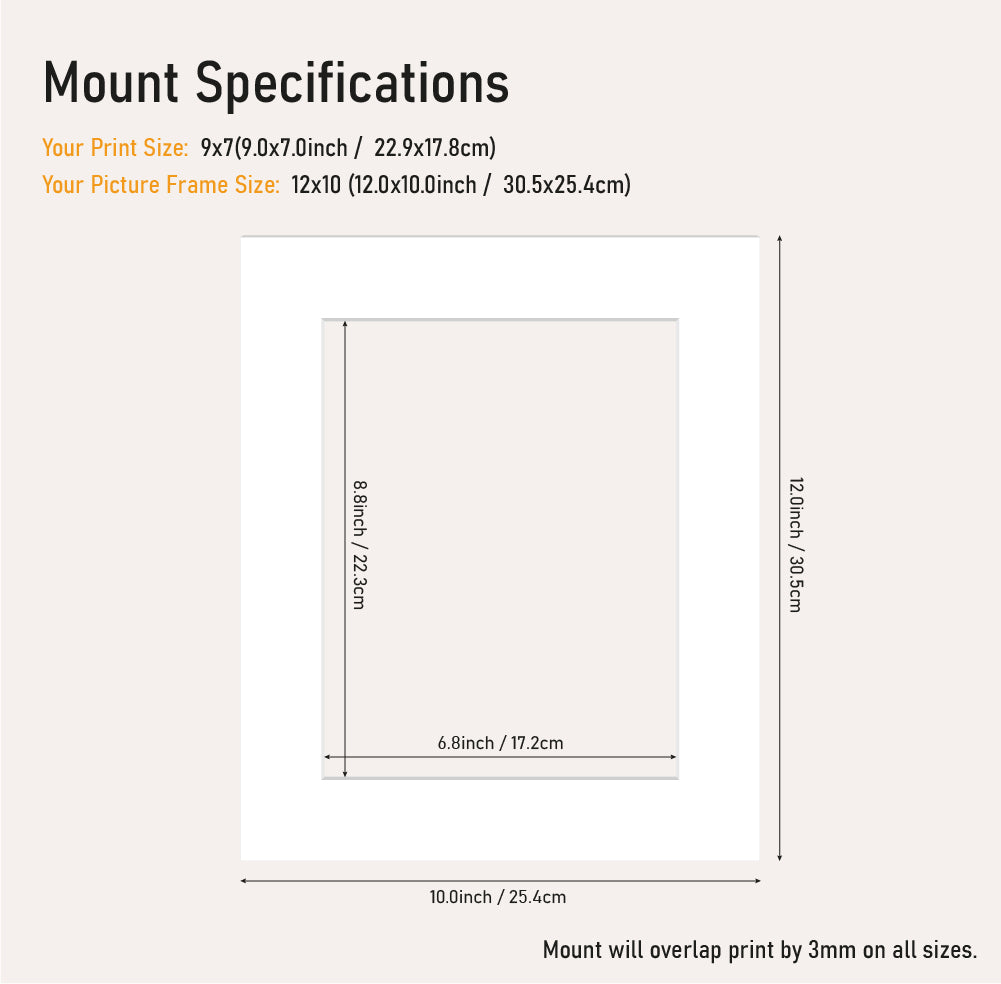 White picture mount 12x10 frame with 9x7" aperture, square mount board for prints and artwork, bulk UK framing supplier