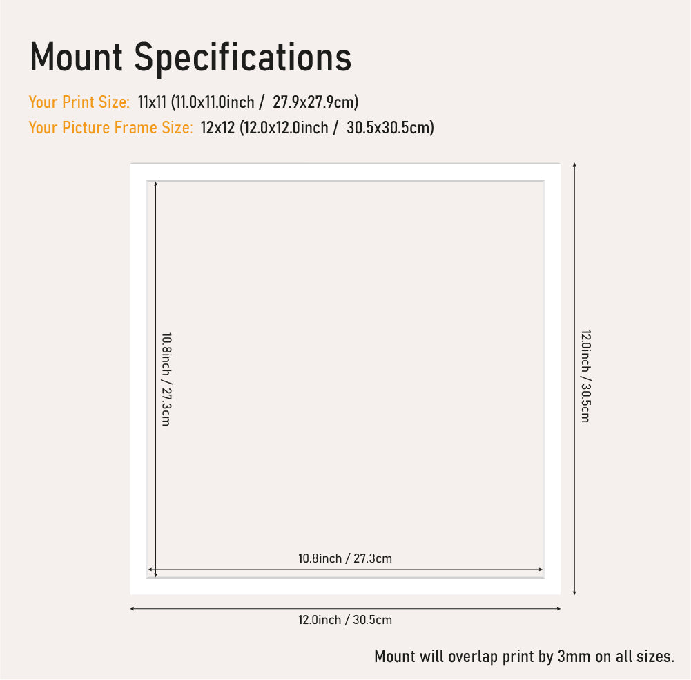 White mount board 12x12 frame with 11x11" aperture, professional picture mount for A4 prints, bulk wholesale framing UK