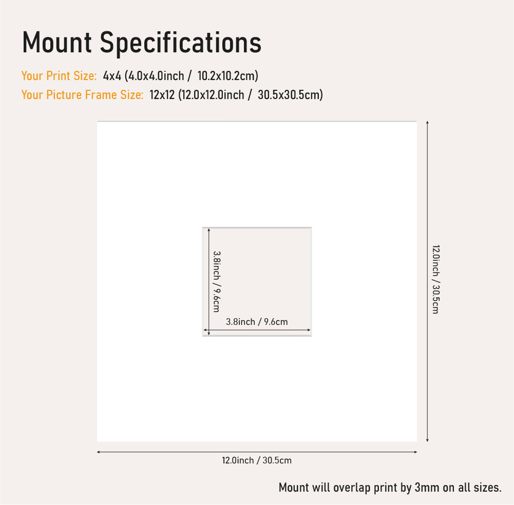 Bulk white mount board 12x12 frame with 4x4" aperture, picture framing mount for photos, trade supplier UK