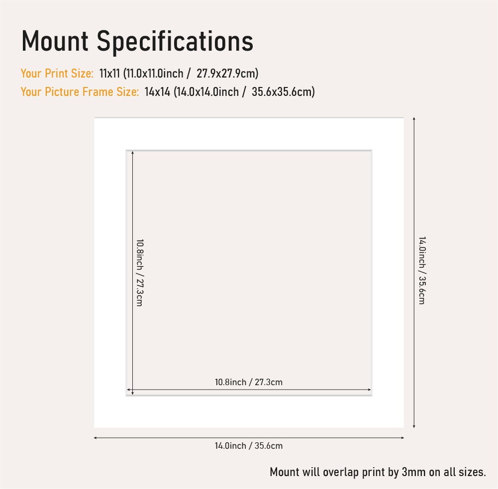 Wholesale white picture mount 11x11" frame size with 14x14 aperture, precision cut mount board for A5 prints, UK trade framing supply