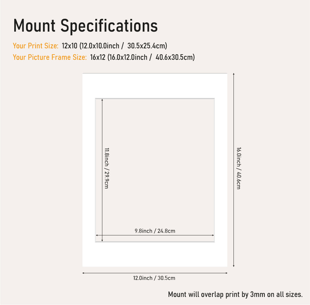 White picture mount 16x12 frame with 12x10" aperture, square mount board for prints and artwork, bulk UK framing supplier