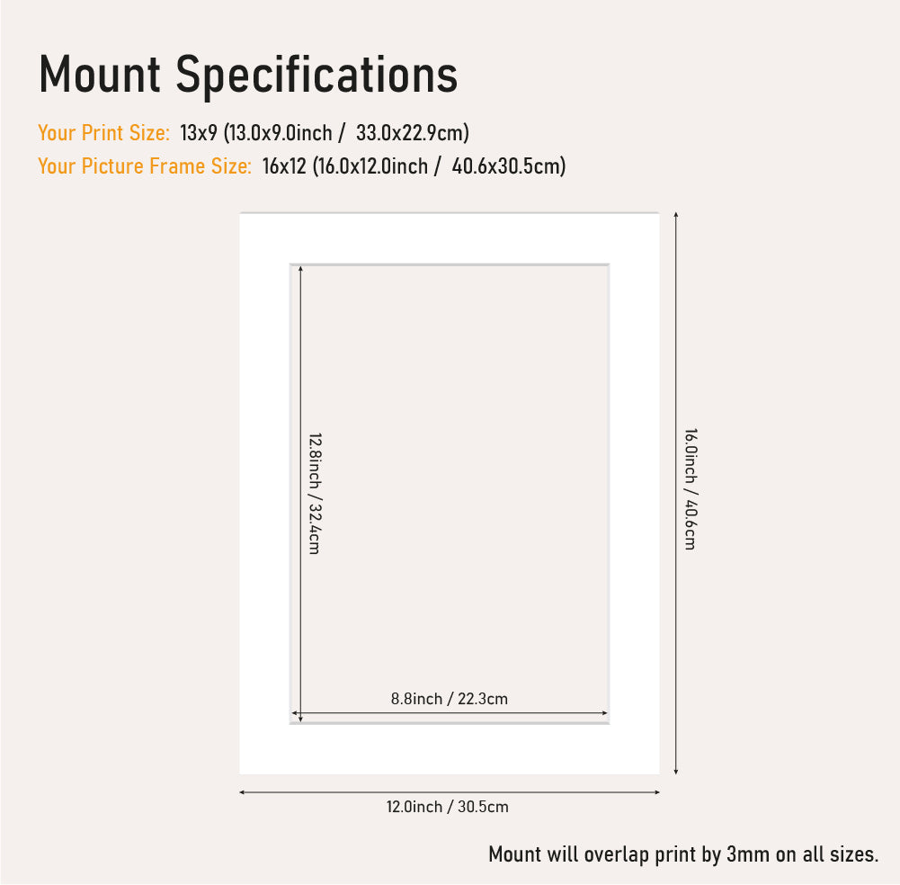 Wholesale white picture mount 13x9" frame size with 16x12 aperture, precision cut mount board for A5 prints, UK trade framing supply