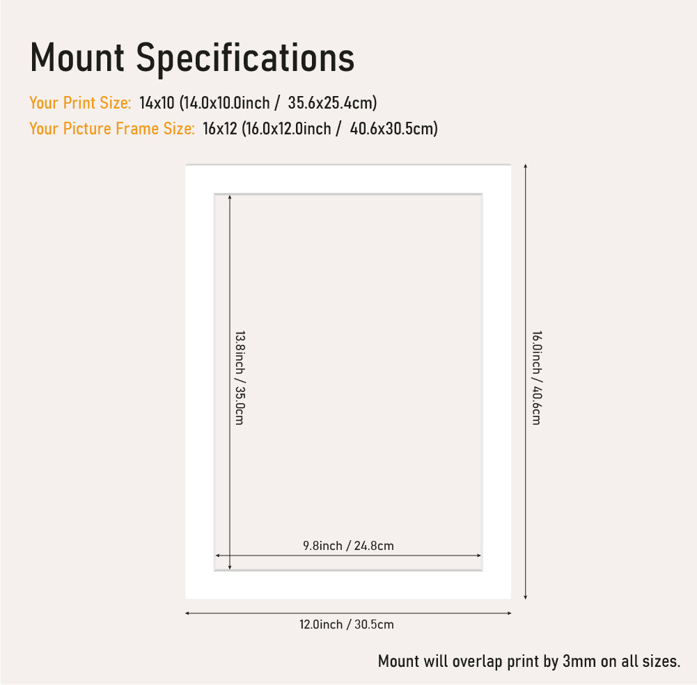 White mount board 16x12 frame with 14x10" aperture, professional picture mount for A4 prints, bulk wholesale framing UK