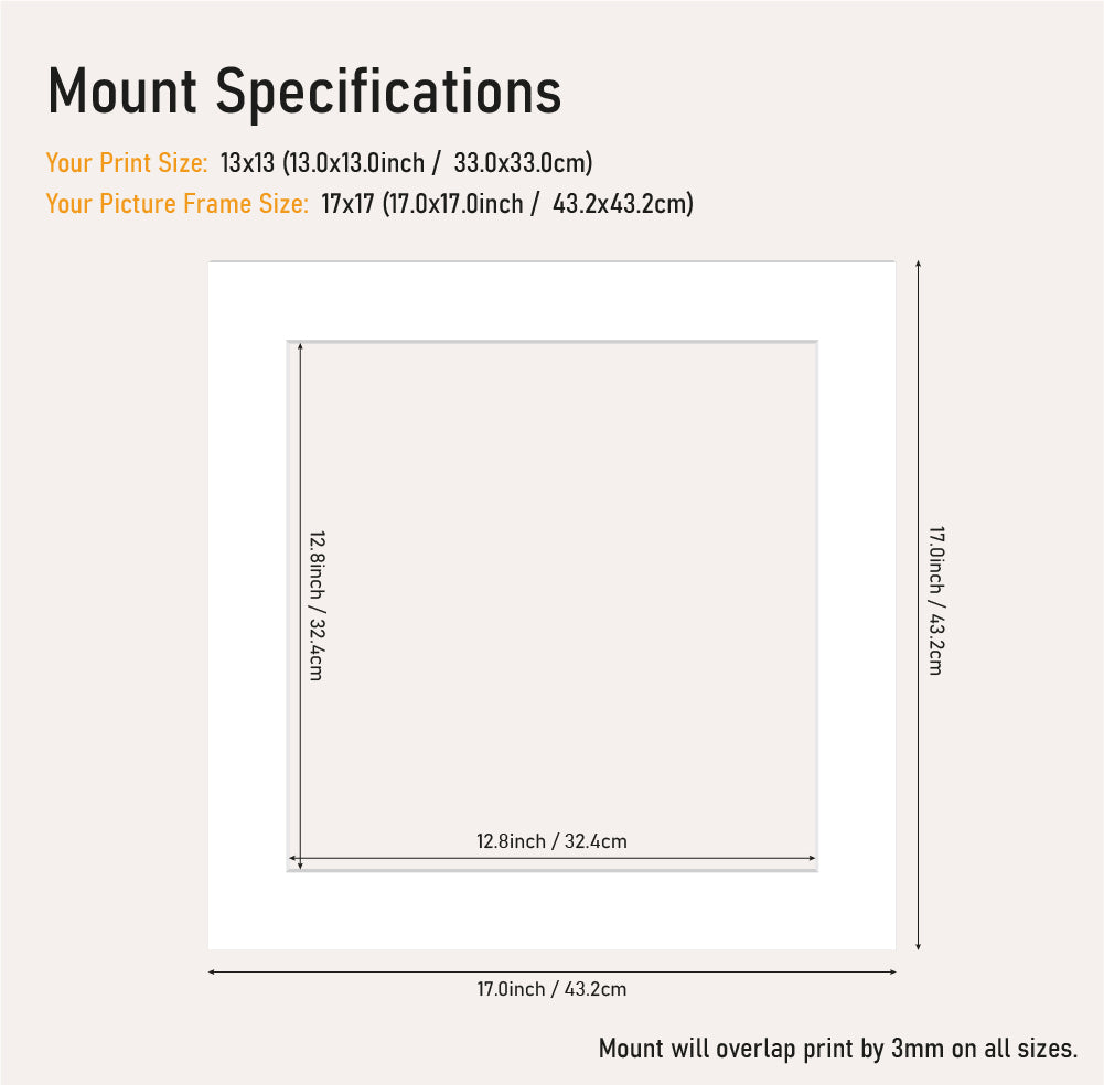Wholesale white mount board 17x17 frame with 13x13" aperture, precision cut picture mount for prints, UK bulk supply
