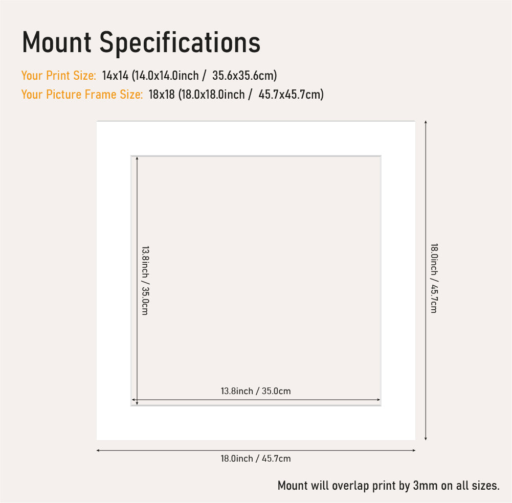 Wholesale white mount board 18x18 frame with 14x14" aperture, large format picture mount for artwork, UK trade supply