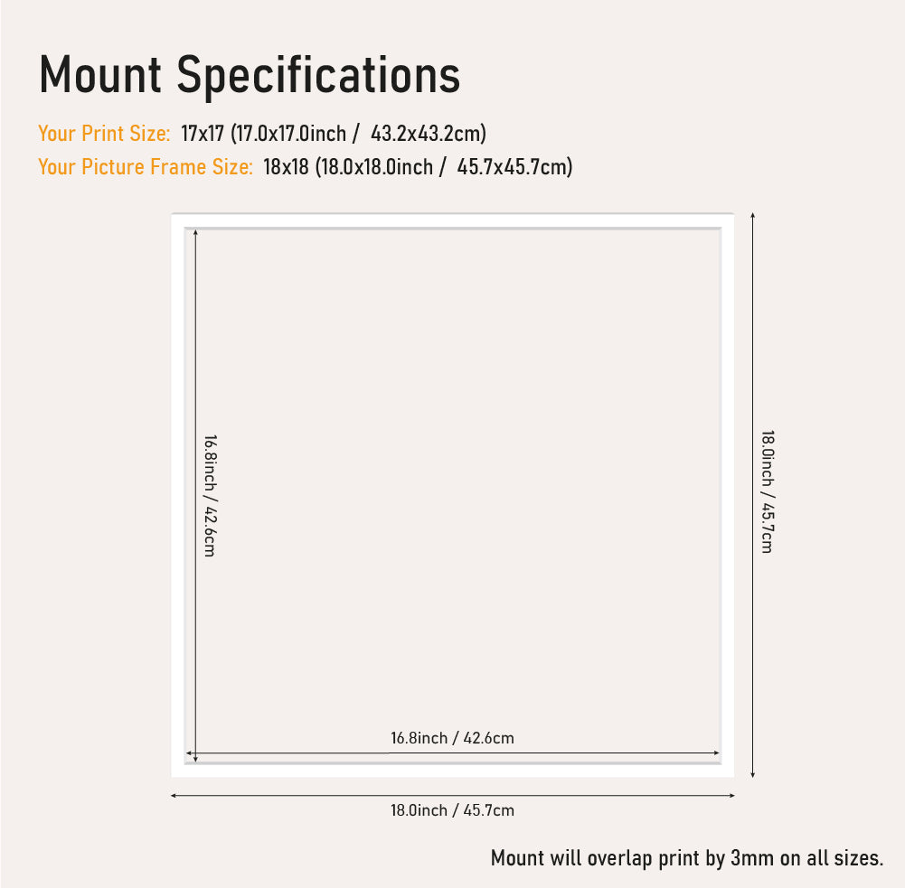White mount board 18x18 frame with 17x17" aperture, professional picture mount for A4 prints, bulk wholesale framing UK