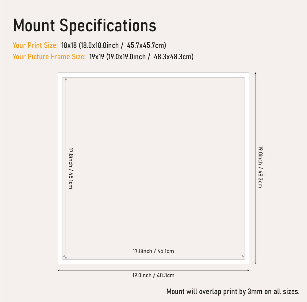 White picture mount 19x19 frame size with 18x18" aperture, professional mount board for photo framing, wholesale UK