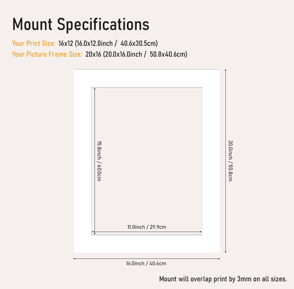Bulk white mount board 20x16 frame with 16x12" aperture, picture framing mount for photos, trade supplier UK