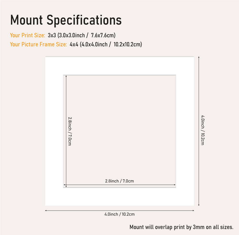Wholesale white mount board 4x4 frame with 3x3" aperture, large format picture mount for artwork, UK trade supply