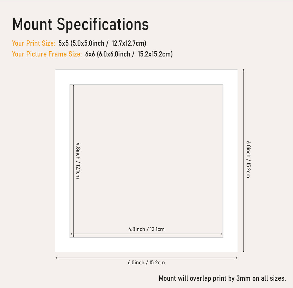 Bulk white mount board 6x6 frame with 5x5" aperture, picture framing mount for photos, trade supplier UK