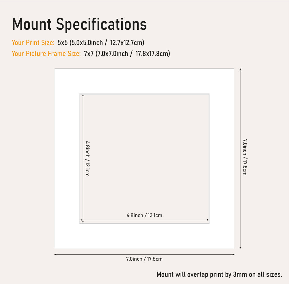 Wholesale white mount board 7x7 frame with 5x5" aperture, large format picture mount for artwork, UK trade supply
