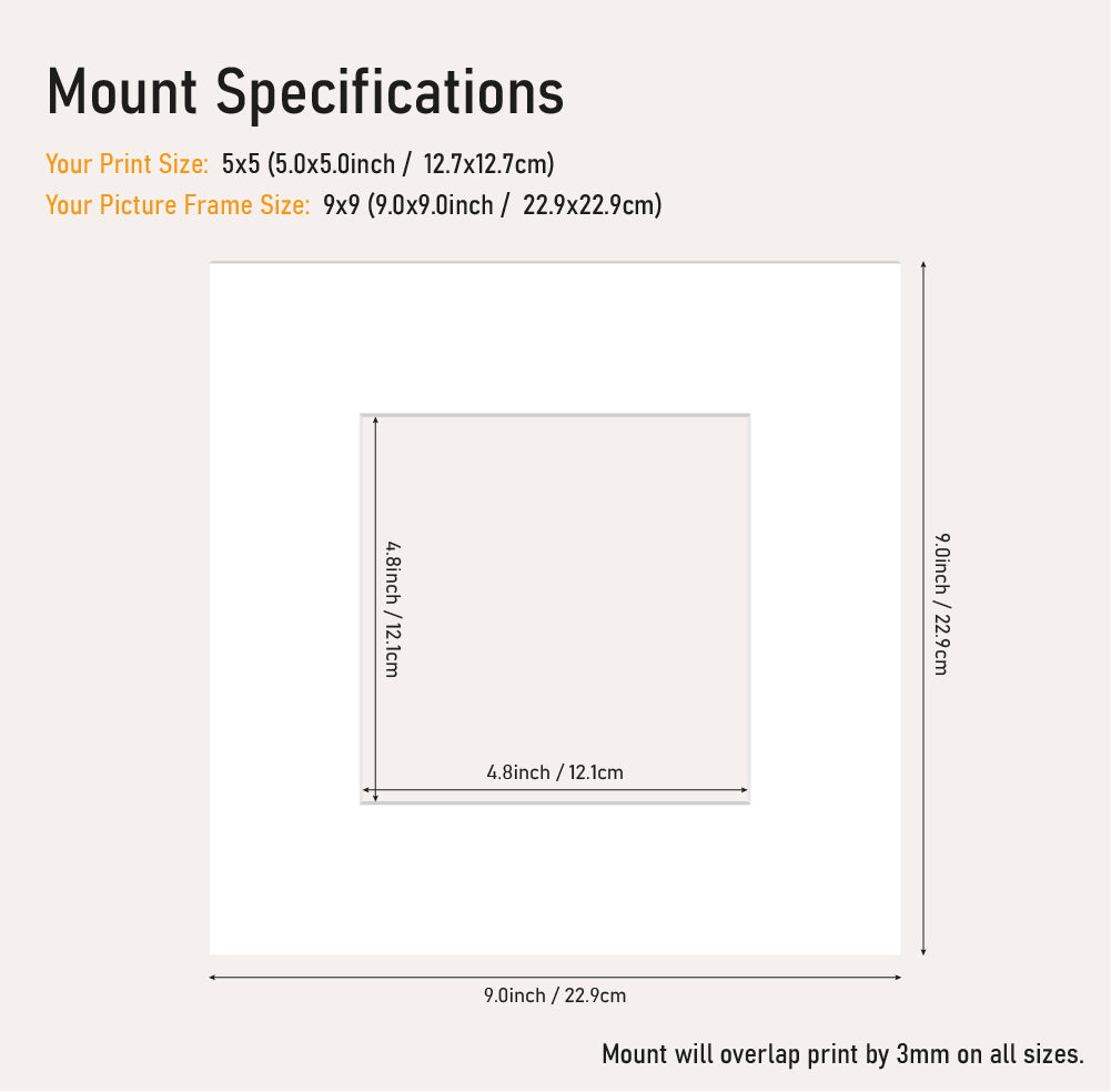 Wholesale white mount board 9x9 frame with 5x5" aperture, precision cut picture mount for prints, UK bulk supply