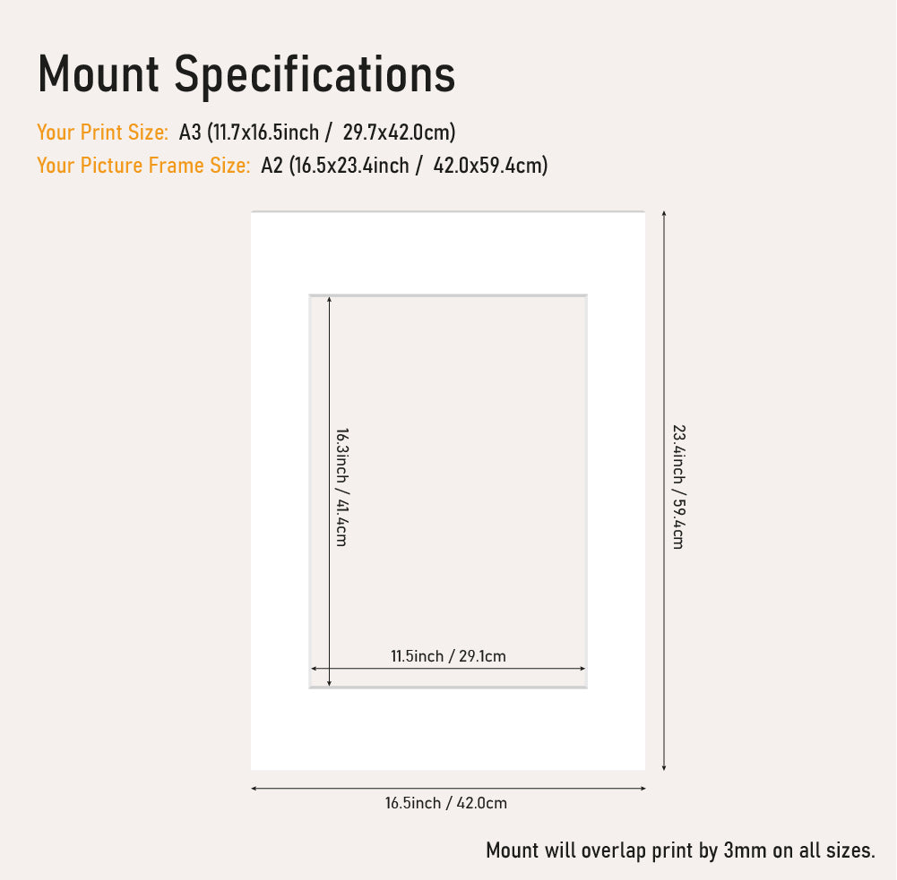 White mount board A2 frame with A3 aperture, professional picture mount for A4 prints, bulk wholesale framing UK