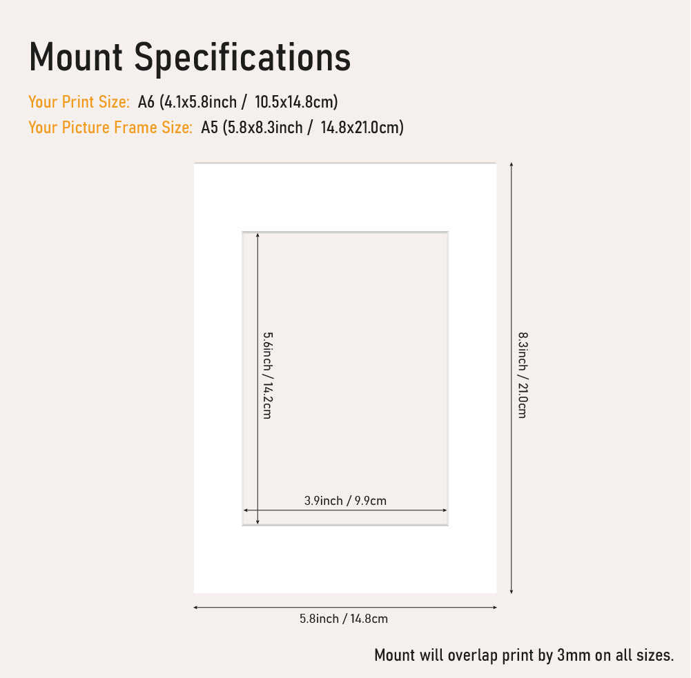 Wholesale white mount board A5 frame with A6 aperture, precision cut picture mount for prints, UK bulk supply