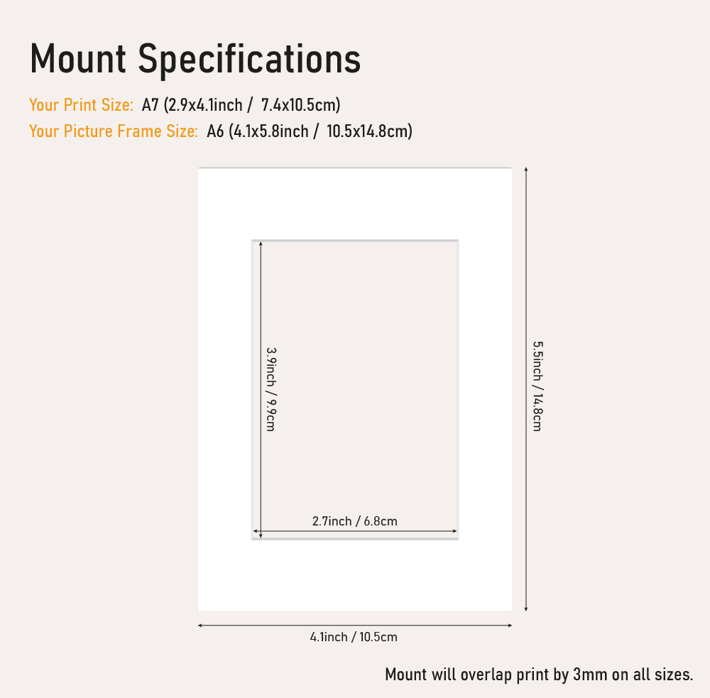 White picture mount A6 frame size with A7 aperture, professional mount board for photo framing, wholesale UK