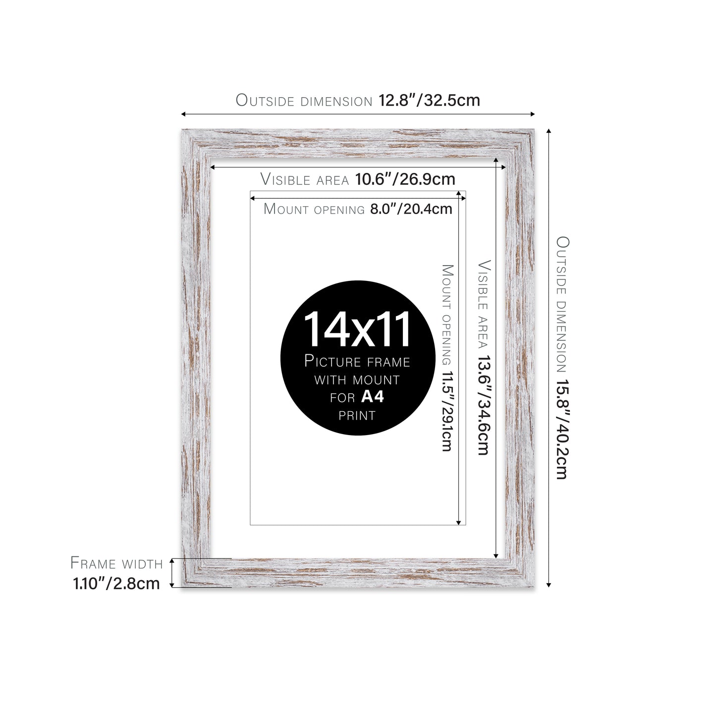 Distressed Wood Picture Frame 28mm Edge
