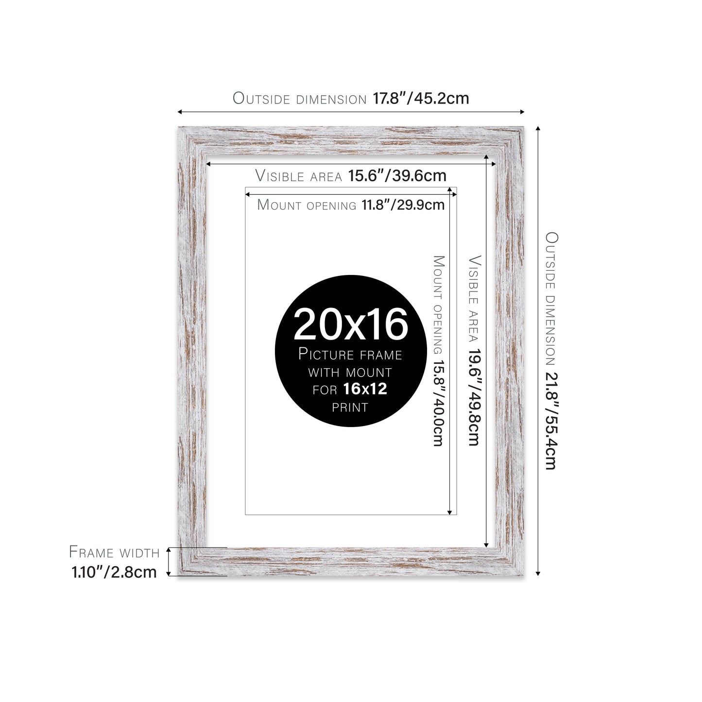 Distressed Wood Picture Frame 28mm Edge