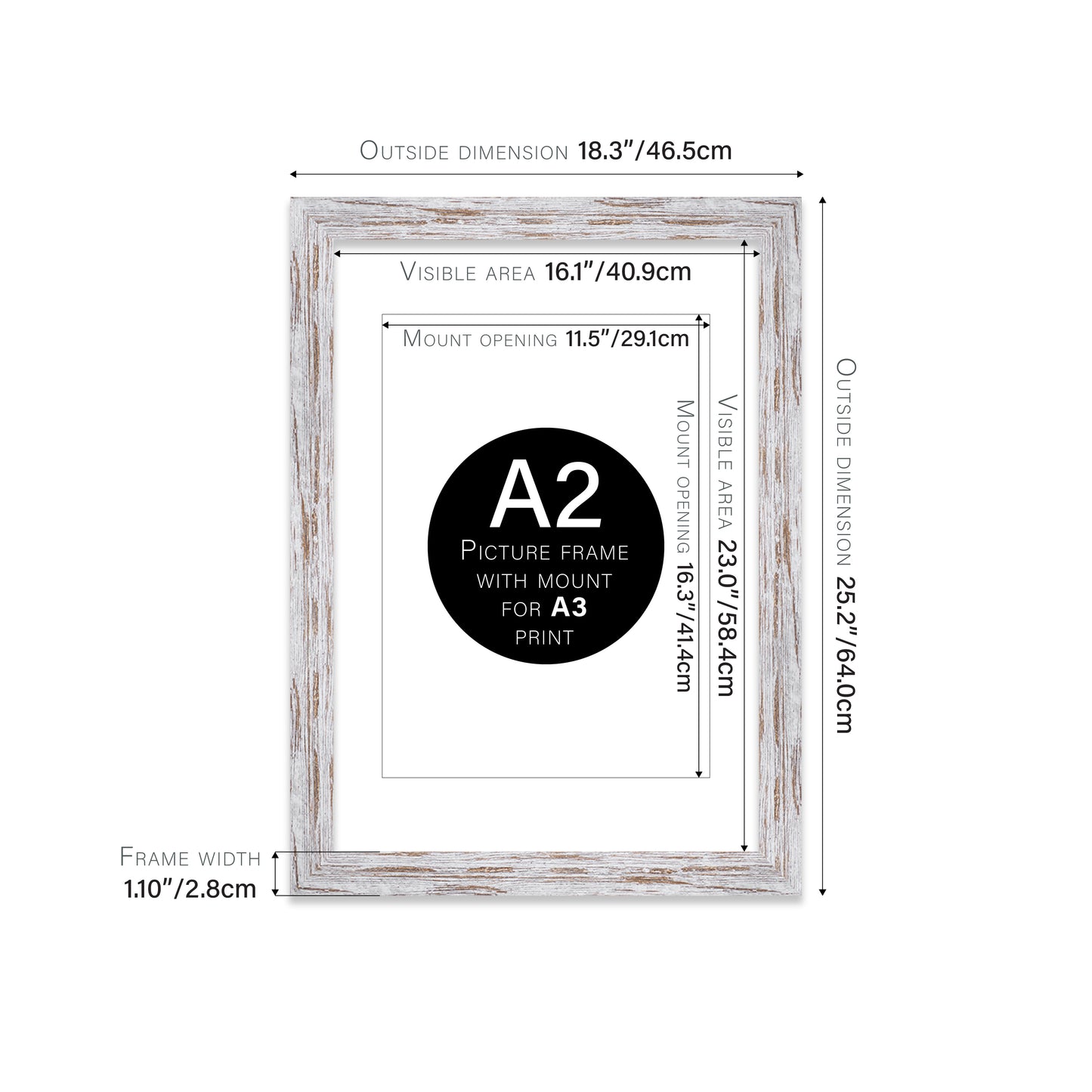 Distressed Wood Picture Frame 28mm Edge