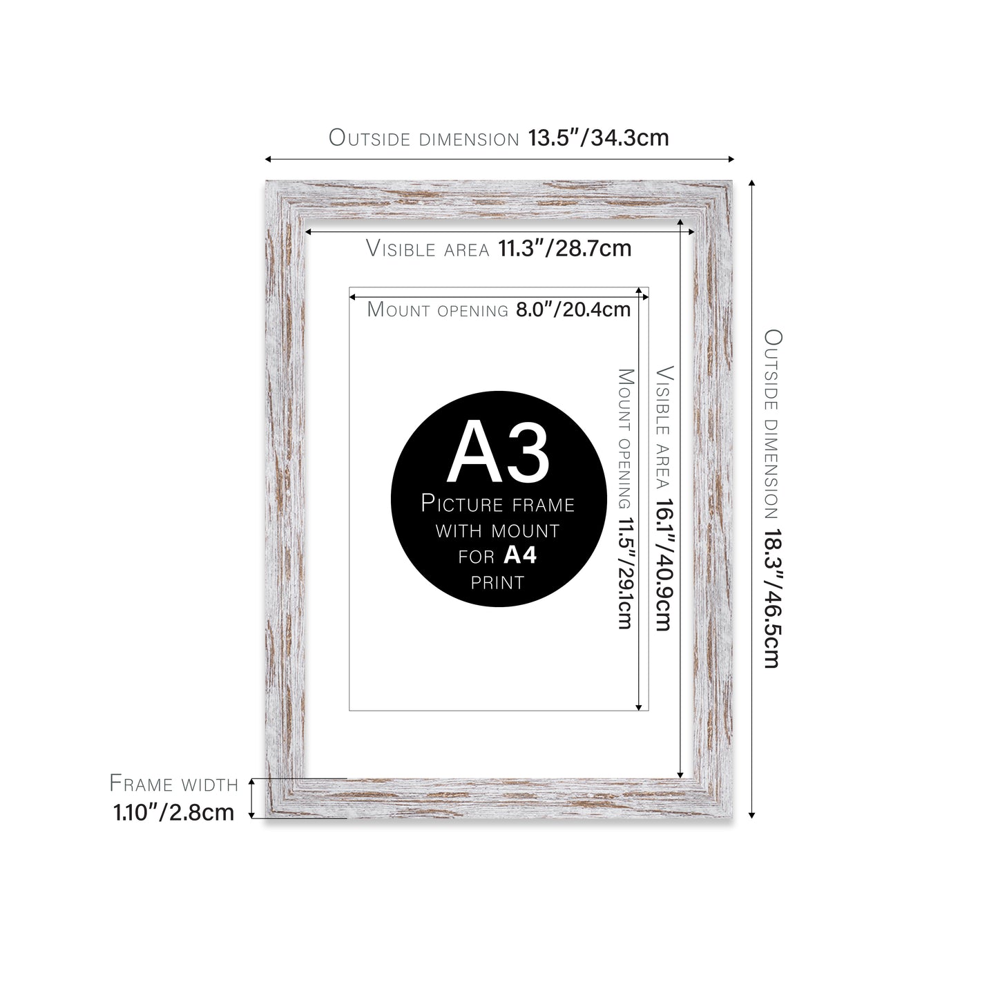 Distressed Wood Picture Frame 28mm Edge