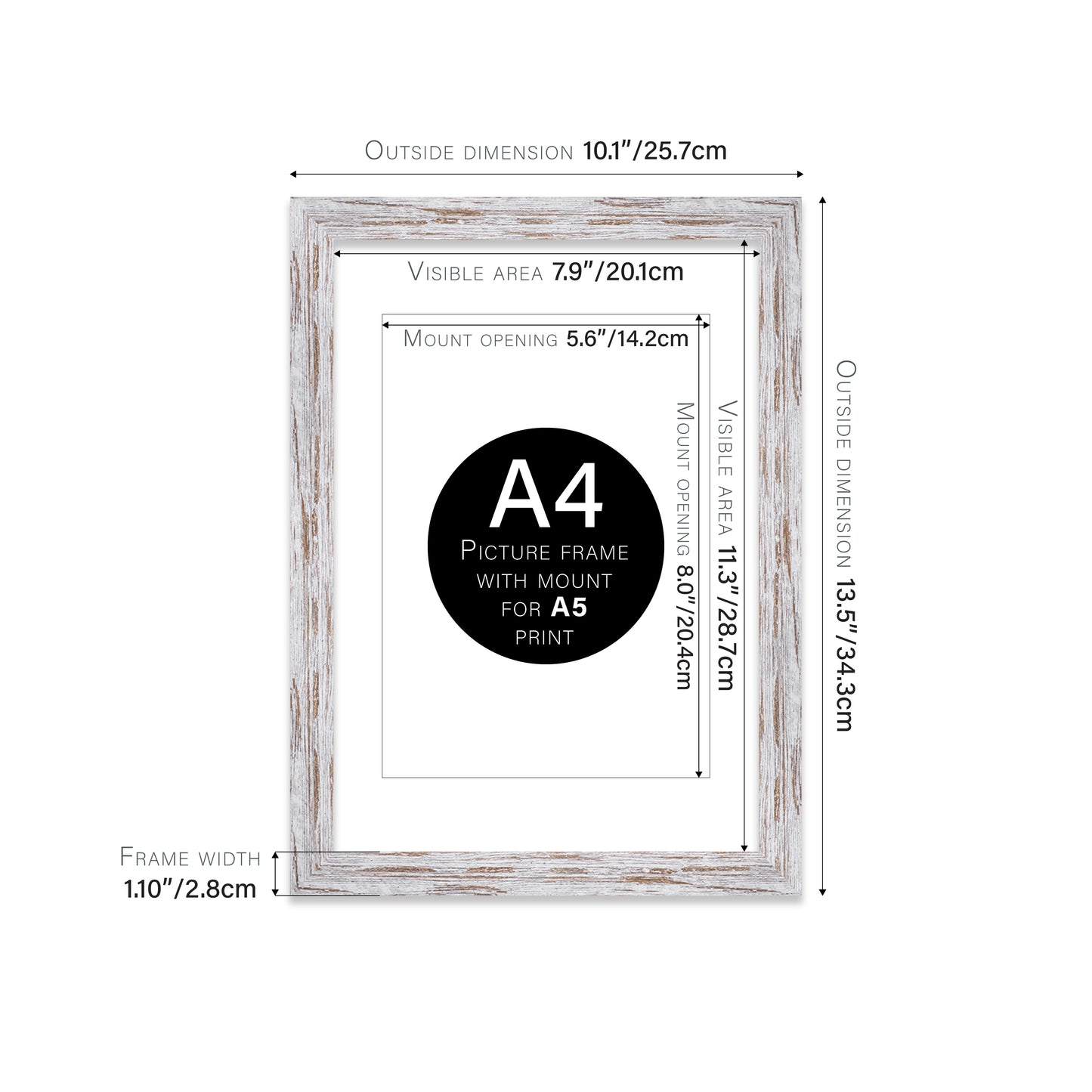 Distressed Wood Picture Frame 28mm Edge