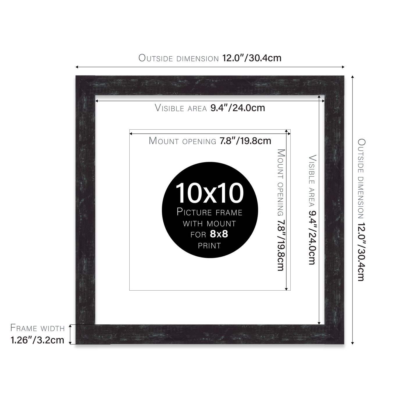 Distressed Black Picture Frame 32mm Edge