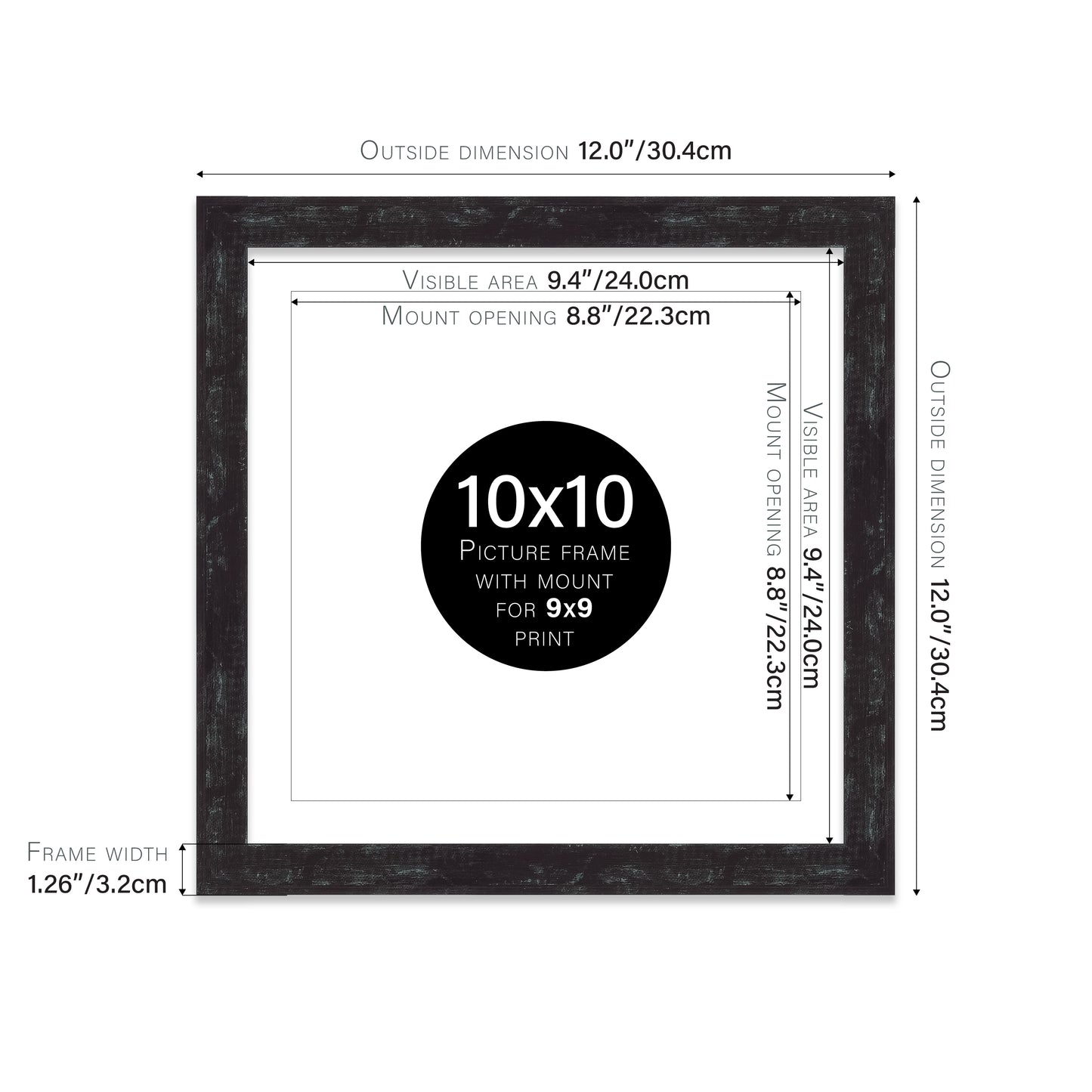 Distressed Black Picture Frame 32mm Edge