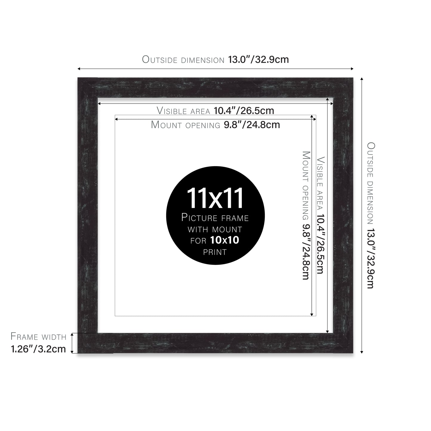 Distressed Black Picture Frame 32mm Edge