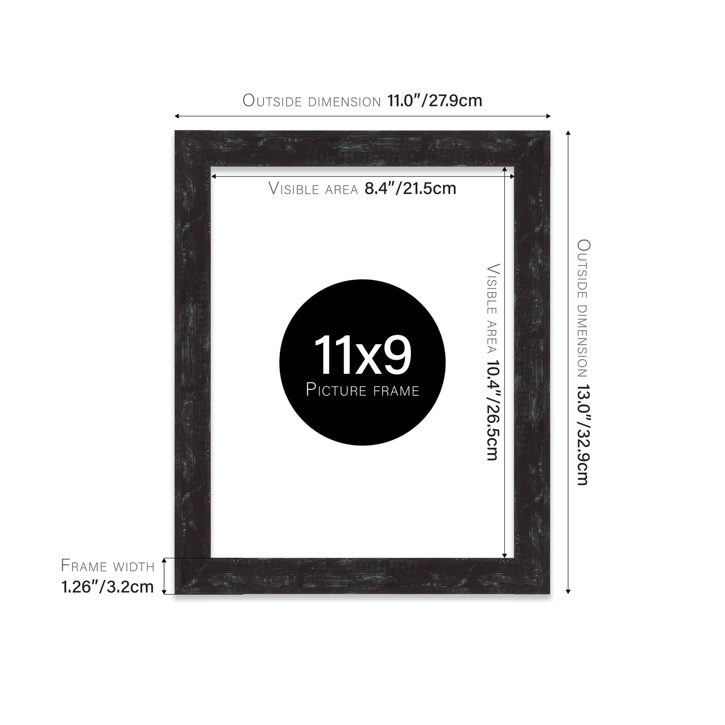 Distressed Black Picture Frame 32mm Edge