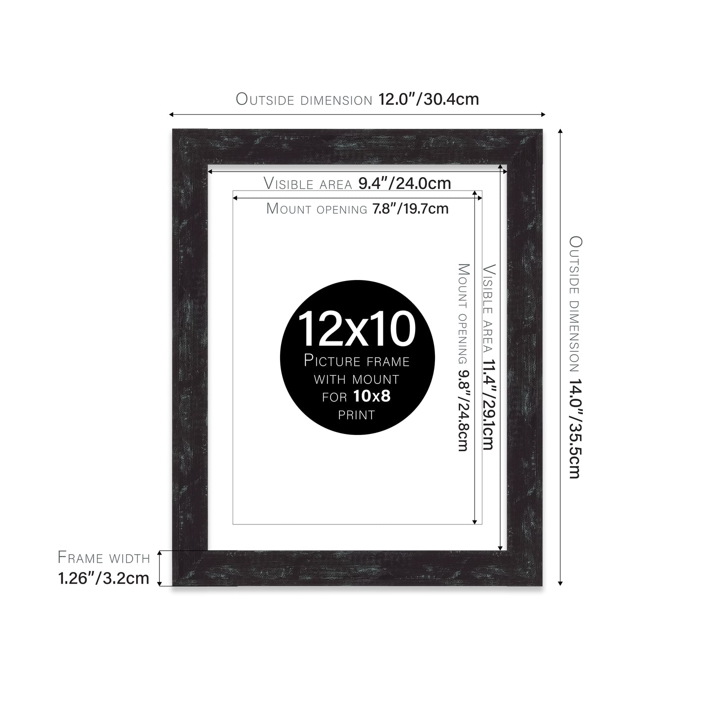 Distressed Black Picture Frame 32mm Edge