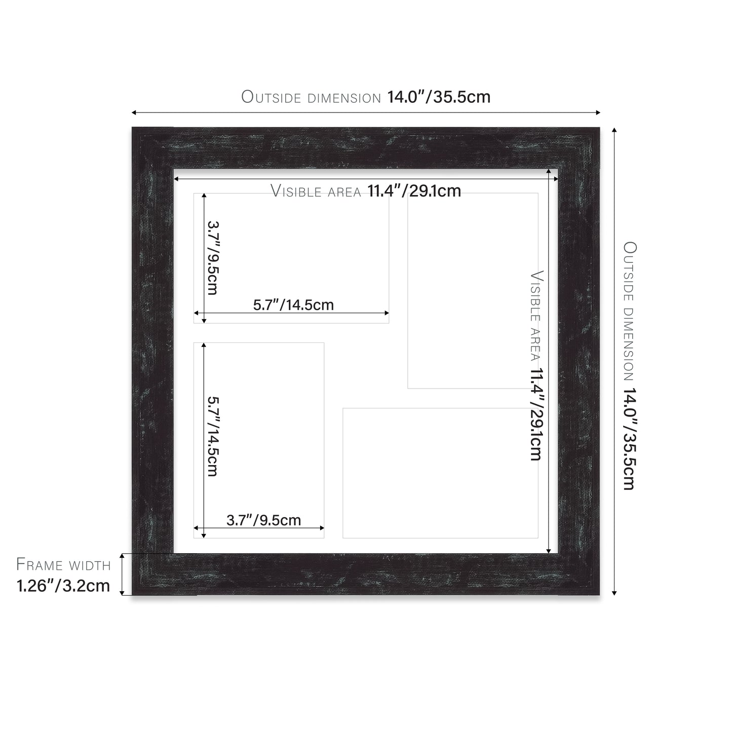 Distressed Black Picture Frame 32mm Edge