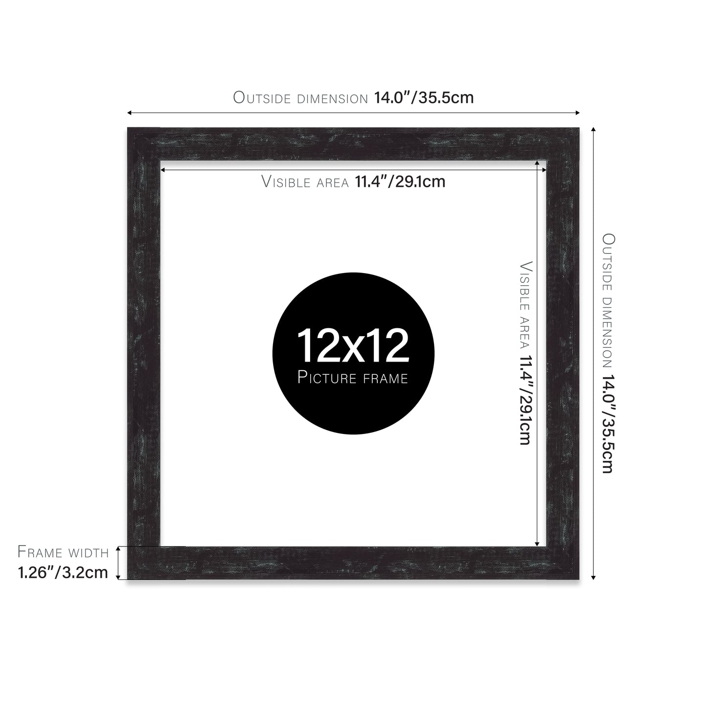 Distressed Black Picture Frame 32mm Edge